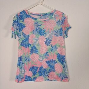 Casey Key Petite Small Pink Blue Green Pineapple Tropical Cold Shoulder Tie...‎